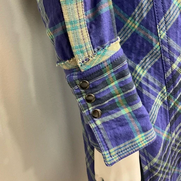 FREE PEOPLE We The Free Ruth Long Plaid Shirt Dress Cobalt Combo Maxi Size 2 - Picture 6 of 8